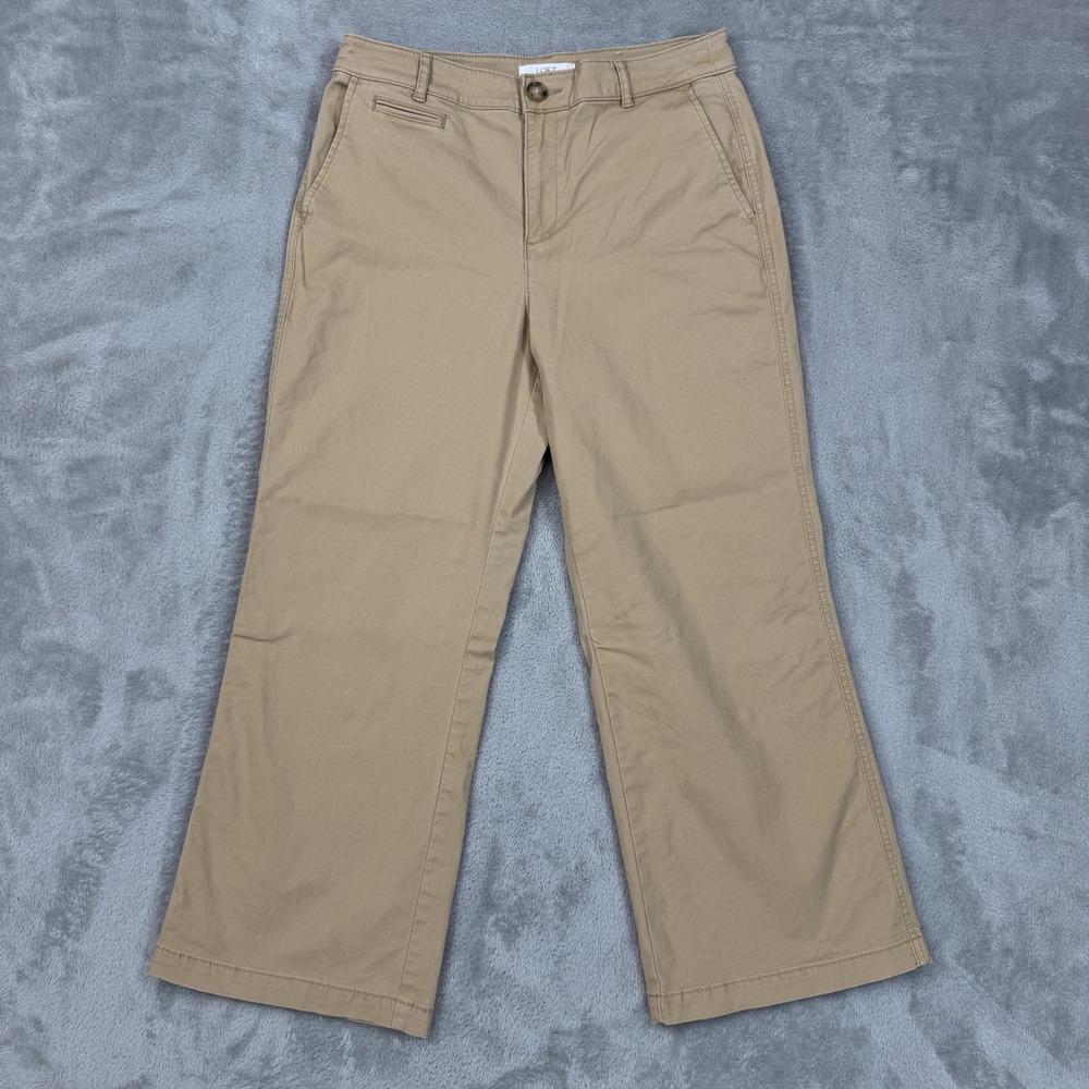 Loft Pants Womens 10 Petite Beige Khaki Monroe Wide Leg Stretch Cotton‎ Spandex